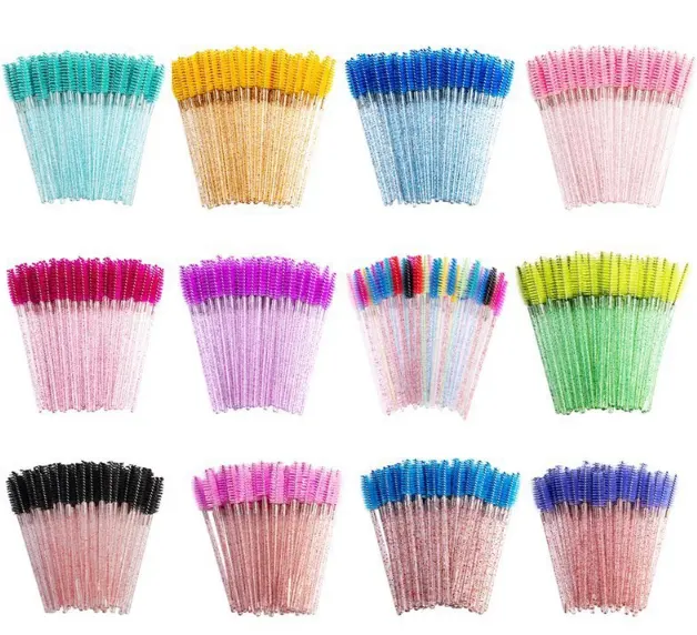 Disposable Glitter Clear handle Mascara Wands Shiny Eyelash Brush Eyebrow Applicator Makeup Brush