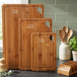 Ensemble de planches à découper en bambou rectangulaires avec poignée, antibactériennes, durables, écologiques, blocs de découpe pour la cuisine - Product Image 4
