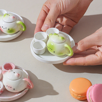 Mini théière en céramique double face peinte au pistolet, motif oreilles de chat, célèbre sur internet, pour la décoration de boissons et comme petite tasse à thé délicate et fraîche