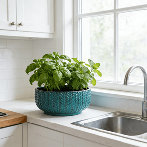 Pot de fleurs en céramique de style américain, bleu turquoise, motif elliptique, finition émaillée, trou de drainage, écologique, durable, pour la maison et le jardin - Product Image 2