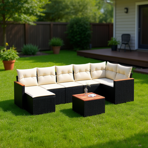 Ensemble de canapés de jardin en rotin d'extérieur avec coussins crème, design contemporain imperméable pour mobilier de patio - Product Image 2