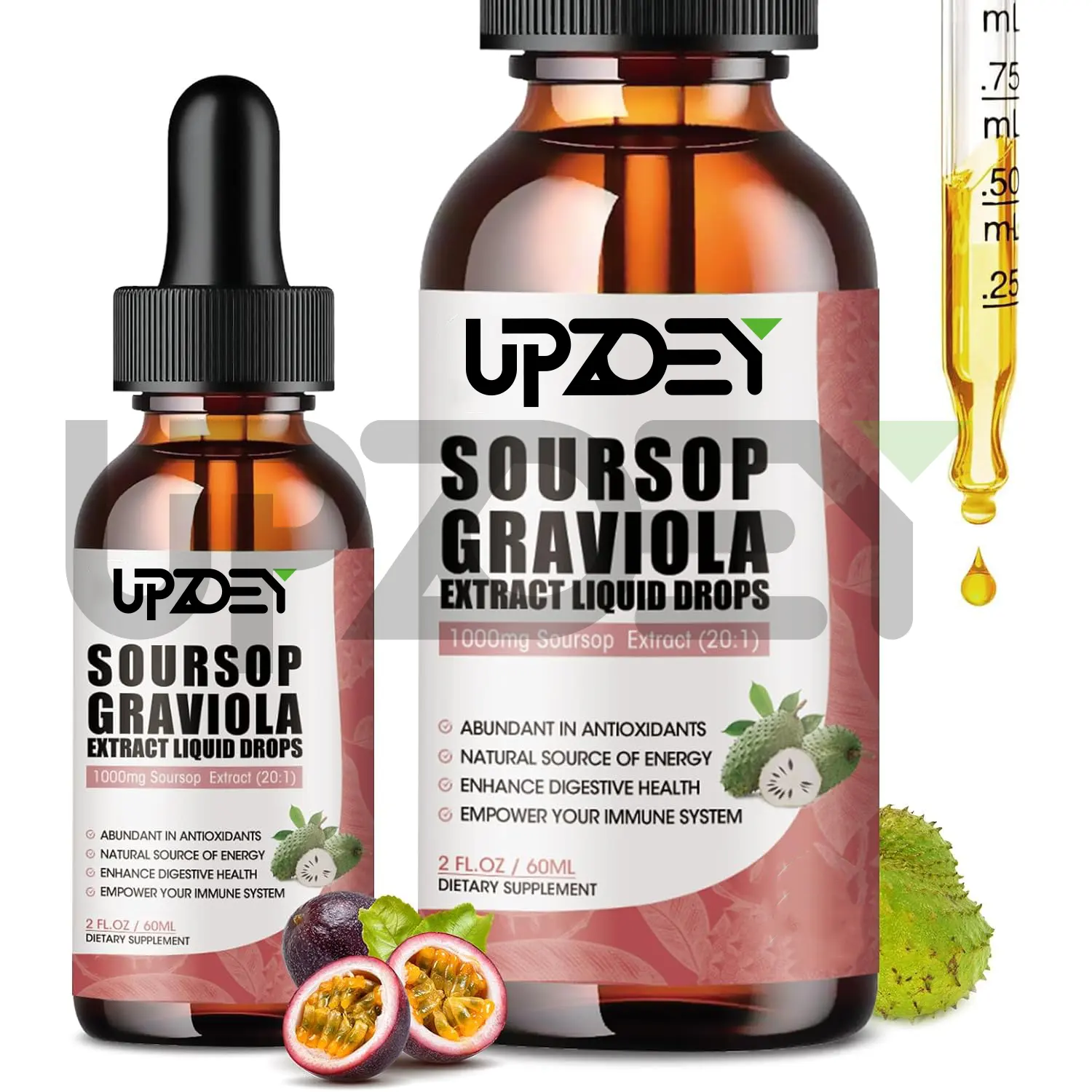 Private Label Soursop Graviola Liquid Drops with 1000mg Soursop Extract Plus Sea Moss Extract, 2 Fl Oz Soursop Bitters Liquid