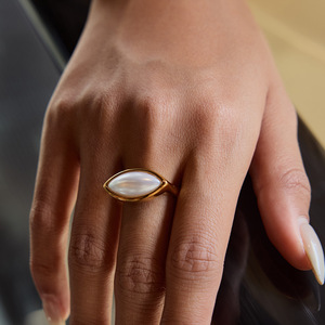 Anillo de Perlas con Forma Geométrica, Engaste de Bisel, Chapado en Oro de 18K, Joyería para Mujer, Uso Diario - Product Image 4