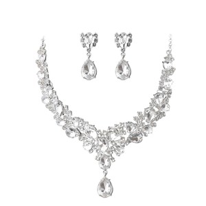 <span class=keywords><strong>Ensemble</strong></span> de bijoux de mariée élégant avec cristal brillant en forme de larme et strass complet pour fête de mariage et cadeau de demoiselle d'honneur - Product Image 5