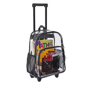 Haddeleme temizle sırt çantası ağır şeffaf pvc çekmeli çocuk çantası okul sırt çantası tekerlekler ile