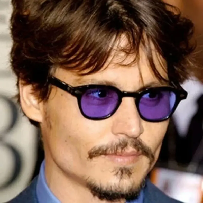 Kacamata hitam bulat gaya Johnny Depp, kacamata hitam Retro 2024, kacamata hitam lensa laut Bening, Logo merek kustom UV400, kacamata matahari Oculos De Sol