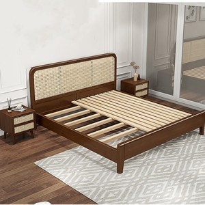 Cama doble de madera sólida bilateral de ratán, conjunto de muebles de dormitorio, cama de desayuno - Product Image 4
