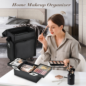 Professional Hair Stylist Trolley <b>Case</b> Large Capacity Beauty Storage <b>Makeup</b> Bag With Removable Tray & 4 Clear Cosmetic Pouch - Product Image 2