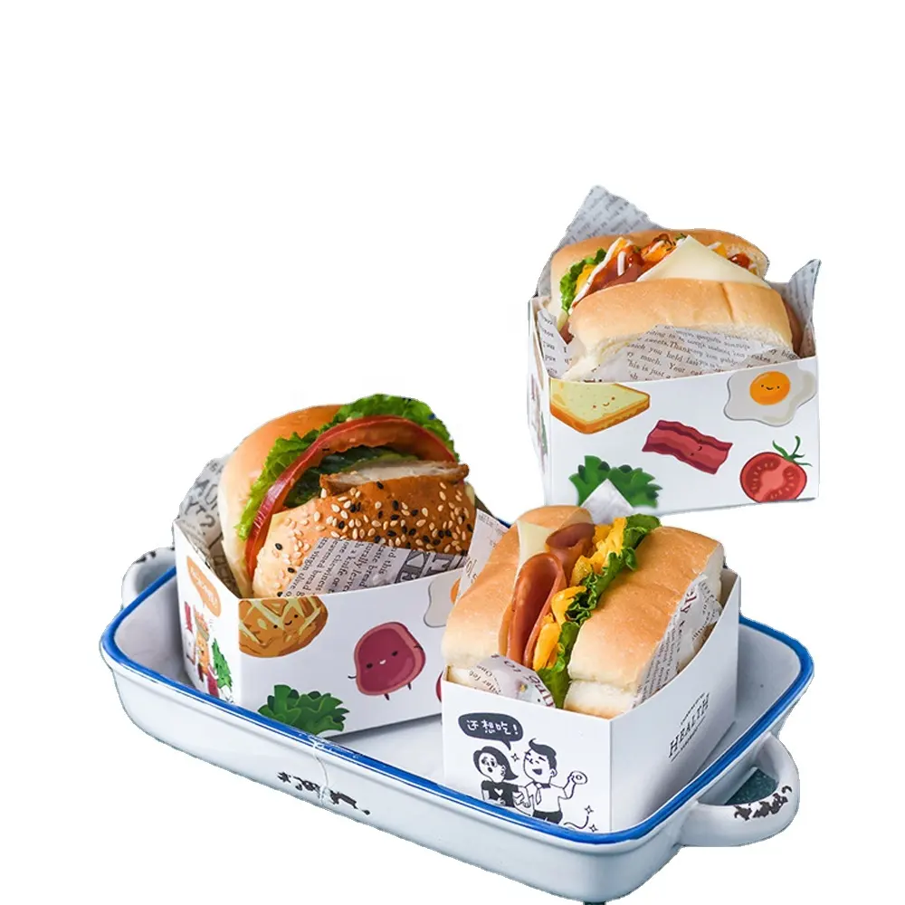 Plateau en carton de qualité alimentaire avec logo personnalisé à faible coût pour les hamburgers à tacos, les frites, les œufs, les sandwichs, les salades de fruits et les donuts
