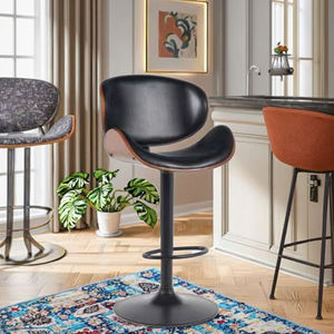 كراسي بار دوارة بتصميم عصري قابلة لتعديل الارتفاع، كراسي بار منزلية لغرفة المعيشة أو المطبخ بتصميم لوح خشبي - Product Image 3