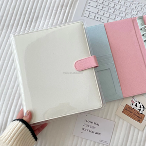 Couverture de cahier A5 <span class=keywords><strong>macaron</strong></span> avec manches en cuir PU Photocard Classeur à reliure à feuilles mobiles - Product Image 3