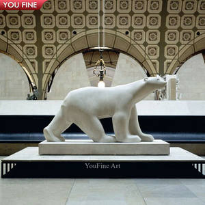 Urso polar de mármore branco tamanho de vida estátua pedra escultura de animais - Product Image 3