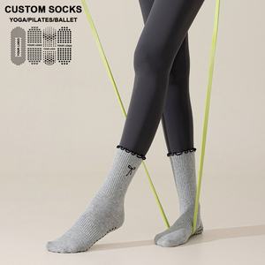 High Quality Cotton Custom Design Ruffle <b>Grip</b> Women's Anti-Slip Yoga Pilates <b>Socks</b> With Embroidered Logo - Product Image 5