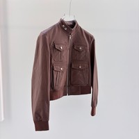 Veste en cuir pour femme en peau de mouton véritable de haute qualité, coupe ajustée, col montant, poignets et ourlet côtelés, manteau en cuir pour femme pour l'extérieur