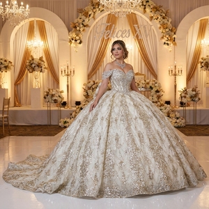 Robe de mariée élégante Mct004, robe de bal champagne, corsage en strass, broderie dorée scintillante, robe de princesse, Jancember - Product Image 1
