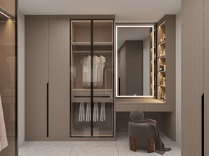 Armoire Walk-in en Bois de Luxe avec Miroir LED et Portes en Verre, Meubles de Chambre à Coucher Modernes, Organiseur d'Armoire Autonome - Product Image 3