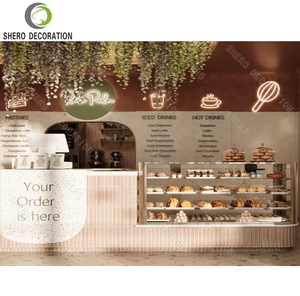 Comptoir de bar de luxe, design multi-niveaux, vitrine à desserts en verre, meuble de boulangerie durable pour présentation en boulangerie - Product Image 1