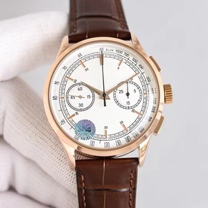Montre mécanique chronographe pour homme, boîtier or rose, cadran blanc, bracelet en cuir de luxe, étanche, nouvelle collection 2026, vente chaude - Product Image 2