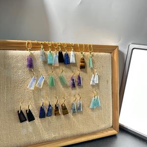 Kalung liontin baja tahan karat Bohemian baru, batu akik segi empat batu Semi mulia desain geometris Trapezoid era baru - Product Image 4