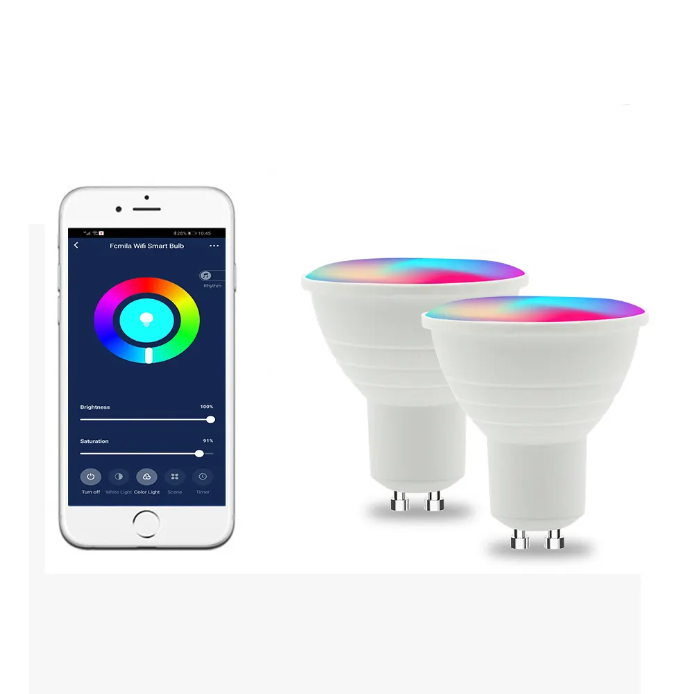 WiFi สมาร์ทกราฟฟิตีโคมไฟถ้วย GU10 5-Way Rgbcw ลดแสงและสีจับคู่ App โทรศัพท์มือถือสมาร์ทสปอตไลท์หลอดไฟ LED