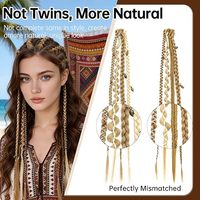 2 Pièces Extensions de Cheveux Synthétiques Tressées Style Bohème Viking à Clipser, Blond Doré 16 Pouces, avec Perles et Breloques