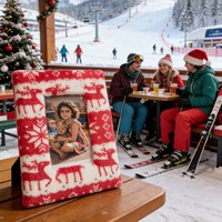 Cadre photo de Noël tendance avec motif en flanelle, design artistique en tissu carré, cadre décoratif en panneau MDF de 6-7 pouces