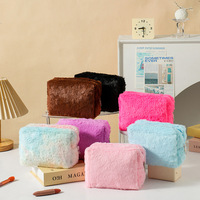 Sac cosmétique octogonal en peluche de couleur unie, sac de rangement pour produits de soin de la peau, sac de rangement pour cosmétiques de voyage