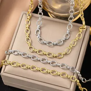 Hip-hop No Fade Jewelry 18K chapado en oro grueso Cruz cadena collar pulsera conjunto para mujer