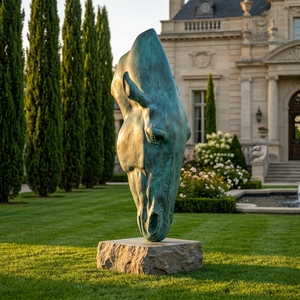 Estatua <span class=keywords><strong>de</strong></span> Cabeza <span class=keywords><strong>de</strong></span> Caballo <span class=keywords><strong>de</strong></span> Bronce <span class=keywords><strong>de</strong></span> Tamaño Real con Patina Multidimensional, Escultura Animal para Patio o Jardín - Product Image 1