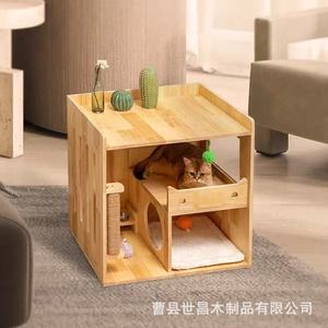 Cat Villa Solid Wood Cat <b>House</b> Rectangle Multifunctional Pet <b>Bed</b> For Medium Cats - Product Image 4