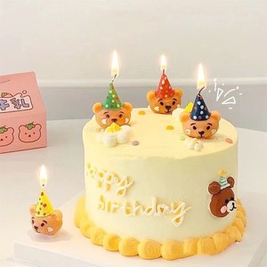 Bear Shape Birthday Cake Candle With Polka Dot Hat For Children's Birthday Party Decoration - Product Image 1
