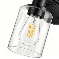Luminaire de salle de bain moderne noir mat avec abat-jour en verre transparent, montage horizontal