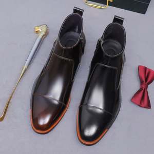 Botas Chelsea de Invierno para Hombre con Parte Superior Brillante, Punta Redonda, Talla Grande, Hechas de Cuero Vacuno Genuino, Estilo Británico Casual - Product Image 3