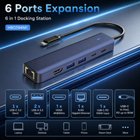 Station d'accueil USB-C 6-en-1 avec 4K 60Hz, Ethernet 2.0 Gigabit, PD 100W, 3x USB3.2 Gen2 10 Gbps, boîtier en aluminium, en stock