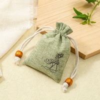 Pochette à cordon en lin de jute écologique Chinoiserie de haute qualité avec perles emballage cadeau à usage multiple