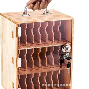 Caja de almacenamiento de madera para teléfonos móviles de estudiantes, con cerradura, transparente, para montar en la pared, para almacenamiento transfronterizo. - Product Image 1
