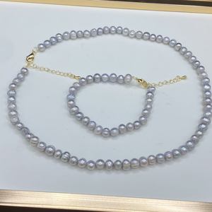 סט תכשיטים יוניסקס אופנתי של שרשרת ועגילים מפניני מים מתוקים טבעיים 5-6 מ\\\"מ 7-8 מ\\\"מ, כסף סטרלינג 925, לחתונה - Product Image 3