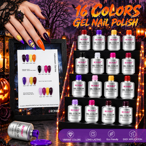 <span class=keywords><strong>Kit</strong></span> de vernis gel couleur unie sur le thème d'Halloween RONIKI, 16 teintes, longue tenue, <span class=keywords><strong>semi</strong></span>-<span class=keywords><strong>permanent</strong></span>, logo personnalisé, fournitures de <span class=keywords><strong>manucure</strong></span> - Product Image 1
