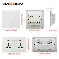 BAOBEN - Panel de Interruptores y Enchufes Domésticos Tipo 86 de 16 A, Blanco, Ultrafino, de Vidrio Templado, con Fuente de Alimentación USB-C, Interruptores de Pared