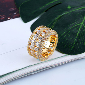Nhẫn Mạ Bạc Thiên Tài Không Phai Màu, Nhẫn Đeo Tay Đính Đá Zircon Lớn Kiểu Đục Lỗ, 2 Hàng, Nhẫn Pha Lê - Product Image 6