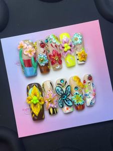 Ongles à presser longs réutilisables ShuangYu personnalisables en acrylique 3D, motif fleur et papillon, forme carrée, hypoallergéniques, application facile, protection renforcée - Product Image 5