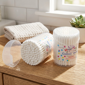 100 cotons-tiges jetables à double tête ronde en <span class=keywords><strong>coton</strong></span> pur, boîte imprimée colorée, pour maquillage, maison et <span class=keywords><strong>voyage</strong></span> - Product Image 1