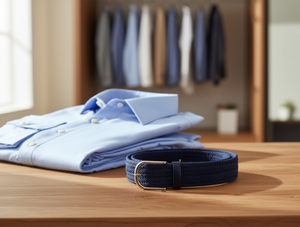 Cintura Elastica Intrecciata da Uomo 3,5cm X 125cm Blu Navy con Fibbia in Lega Stile Casual - Product Image 2