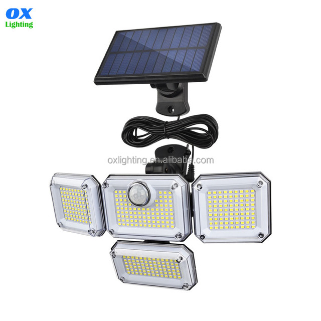 Outdoor Waterproof 333 Split 3 Modes 4 Heads Motion Sensor Human Adjustable Solar Powered LED Wall Light