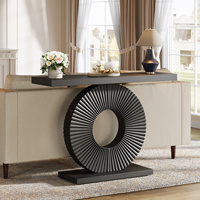 Table console tendance, table d'entrée, table de canapé - Finition noire élégante, base circulaire unique, décoration moderne pour la maison, meubles de salon