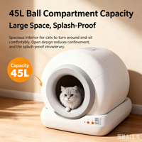 Kotak Kotoran Kucing Otomatis 45L Open Top, Kontrol Bau, Siap Pakai, Pembersihan Otomatis, Kapasitas Besar dengan Kontrol APP dan Keamanan
