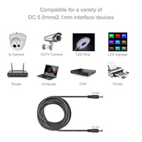 كابل تمديد 18AWG 12 فولت بطول 1 متر، موصل ذكر إلى ذكر DC 5.5*2.1 مم، عازل PVC، موصل نحاسي عاري لشرائط الإضاءة LED