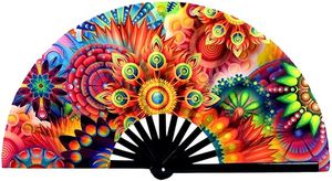 Éventail pliant holographique en bambou pour festival, grand éventail décoratif pour accessoires de fête et événements musicaux - Product Image 4