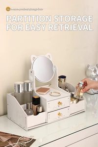 Modern Design Cosmetic <b>Storage</b> <b>Box</b> PVC Plastic Jewelry <b>Drawer</b> <b>Storage</b> with Mirror for Household Skin Care Rack - Product Image 2