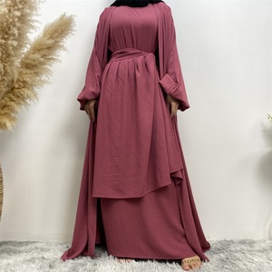 1944# Best Sale Design Simplicity Versatile Sleeveless Inner Dress and Big Wrap and Cardigan 3 PCS Women <b>Abaya</b> Set Eid Clothing - Product Image 5